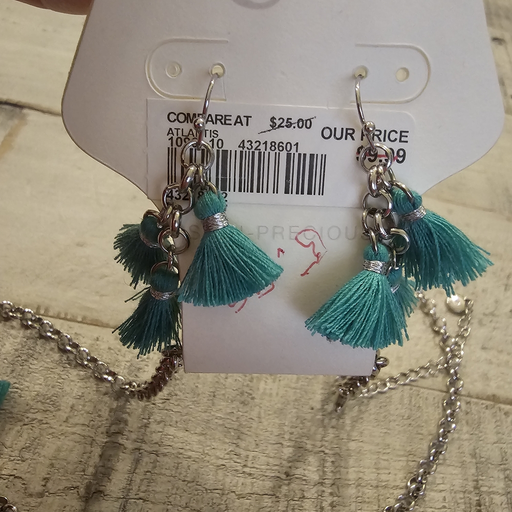 Elegant Turquoise Tassel Necklace and Earring Set - Picture 3 of 3
